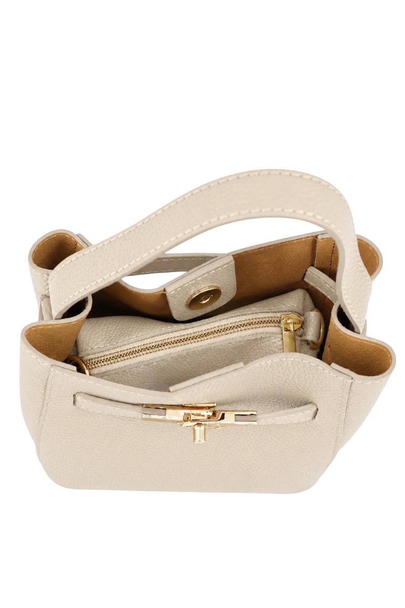 Leder Henkeltasche 0543 2-in-1 mit Drehverschluss & Innentasche