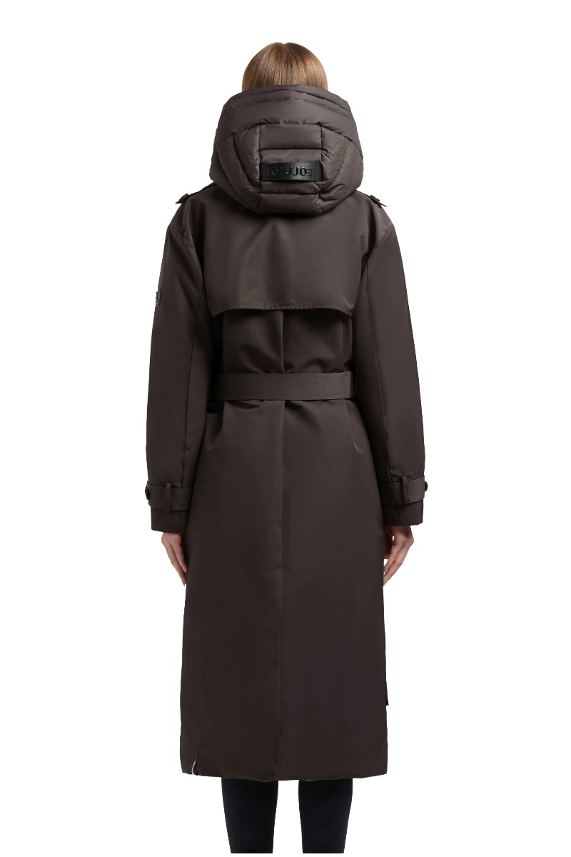 Khujo ELENA Damen-Winter-Trenchcoat mit Stepp-Einsatz und Kapuze