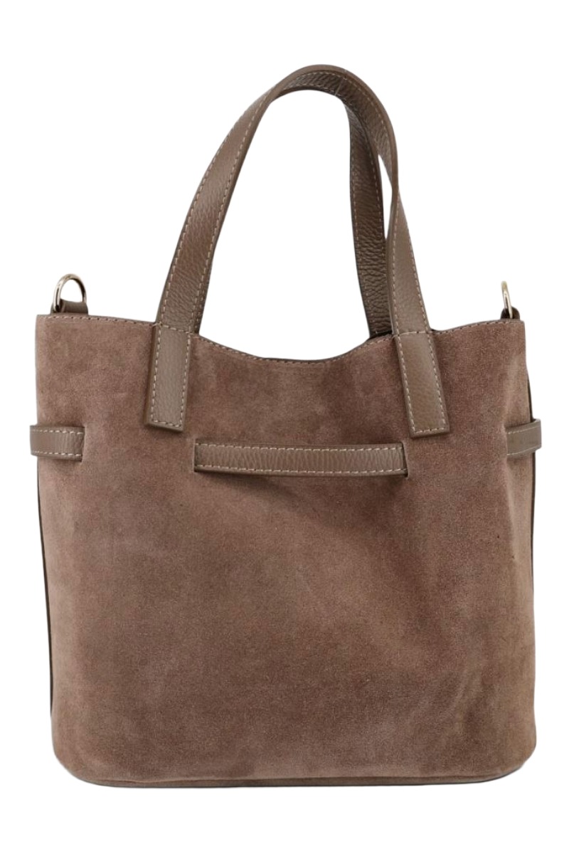 Wildleder Henkel-Tasche mit Drehverschluss & Lederriemen