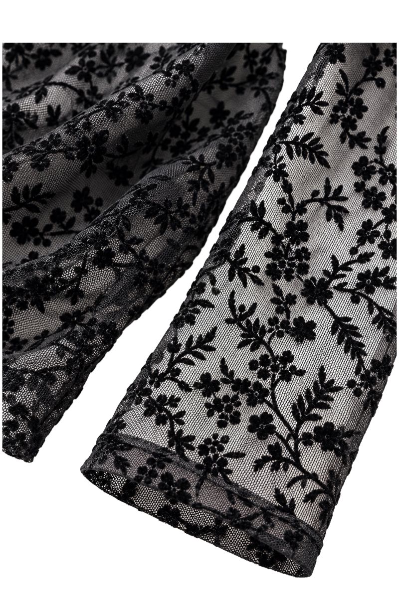 Leicht transparentes Mesh-Shirt mit Samt-Blumenmuster