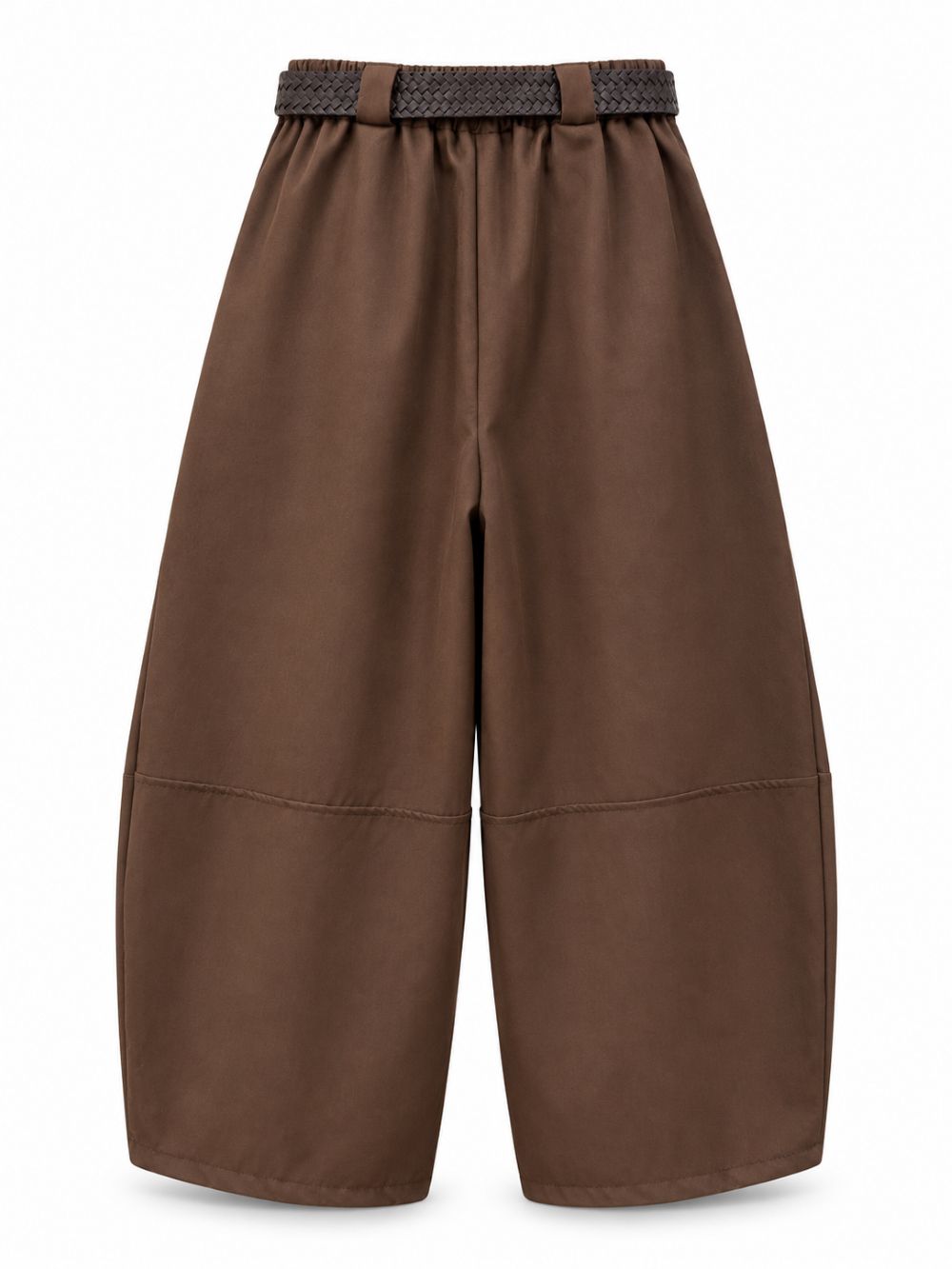 Weite Cropped-Hose mit Bundfalten und Flechtgürtel