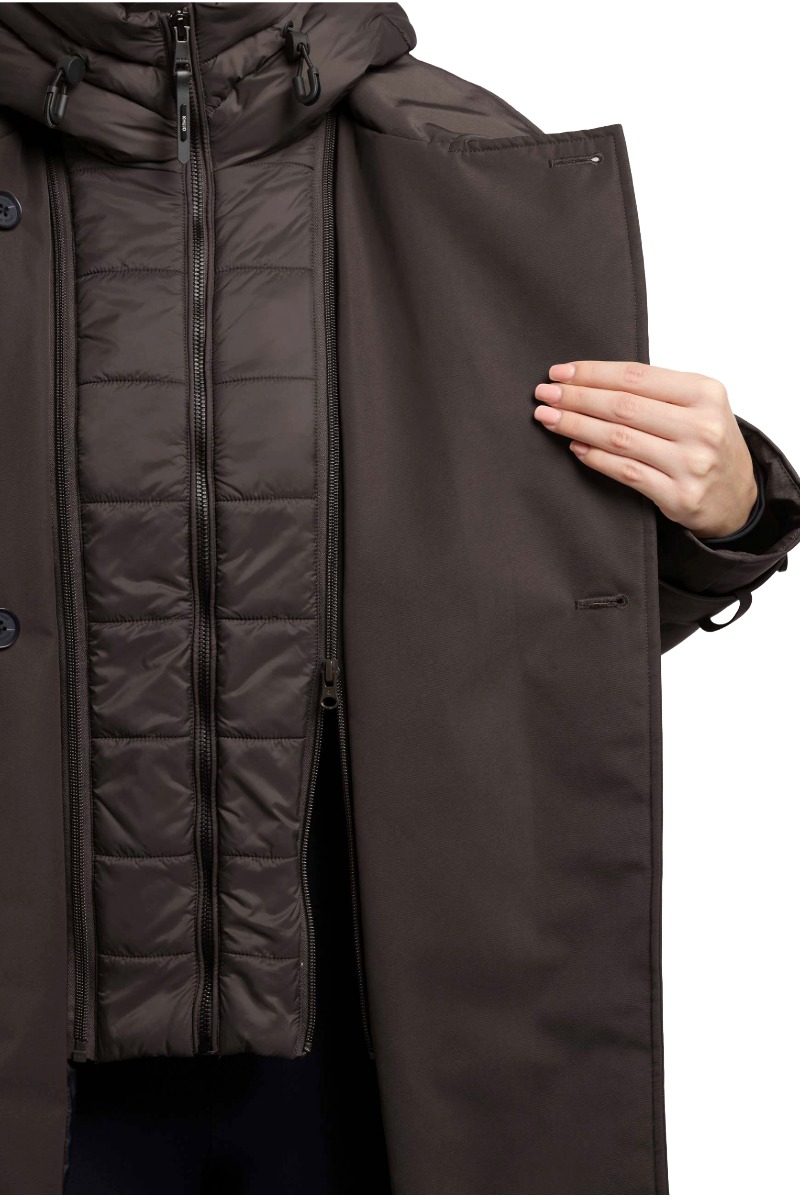 Khujo ELENA Damen-Winter-Trenchcoat mit Stepp-Einsatz und Kapuze